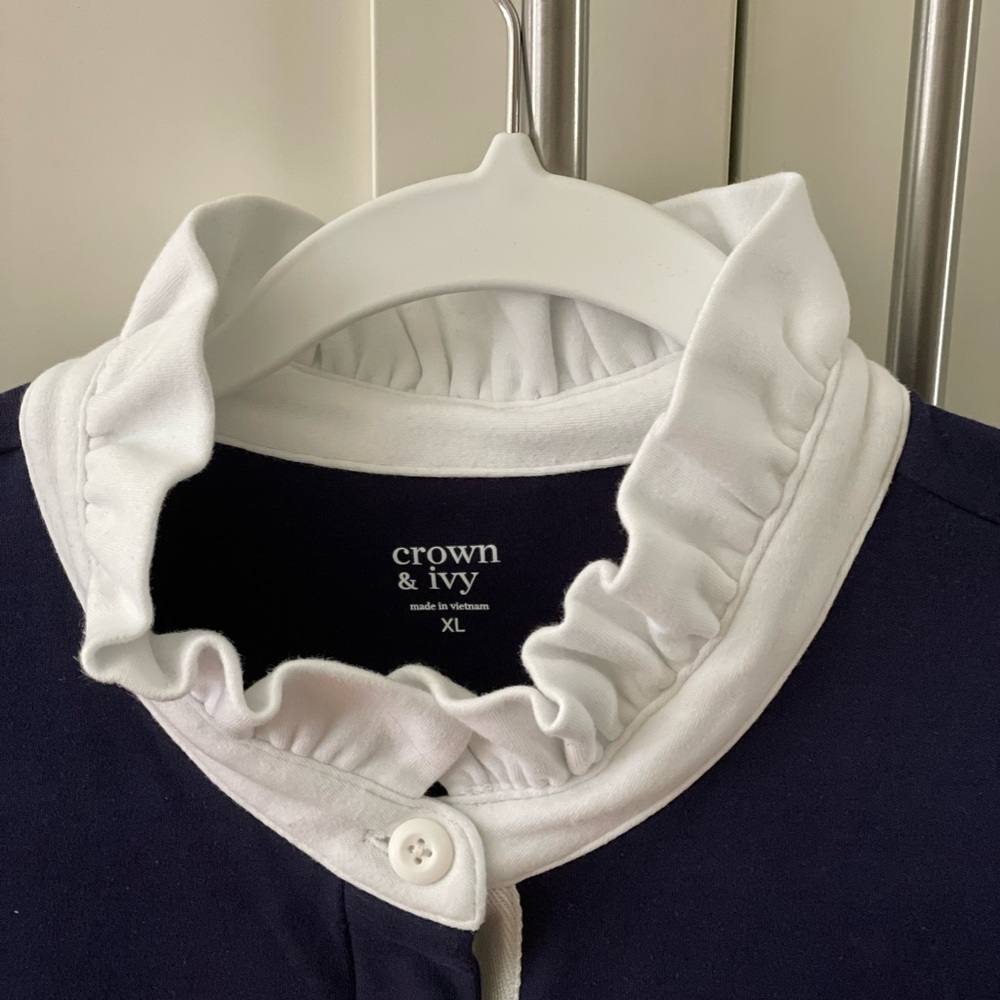 Navy Top with White Ruffle Collar - Picture 4 of 5